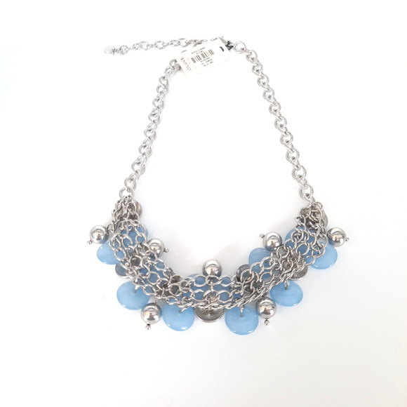 NWT Talbots Blue & Silver Tone Beaded Textured Chain Link Necklace 18" + 3" Ext - Picture 5 of 6